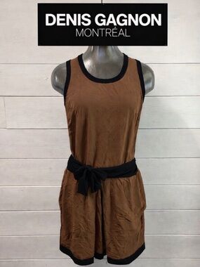 DENIS GAGNON – Sleeveless Brown Dress with Black Trim – Size S